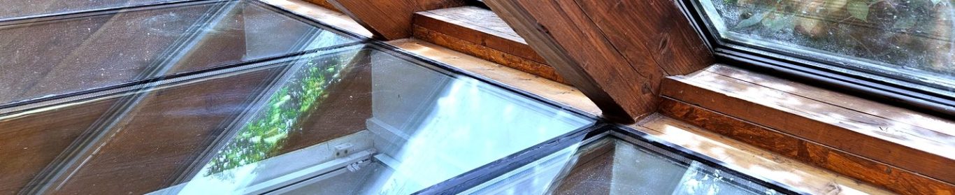 Structure en bois d'une verrière en parois vitrées