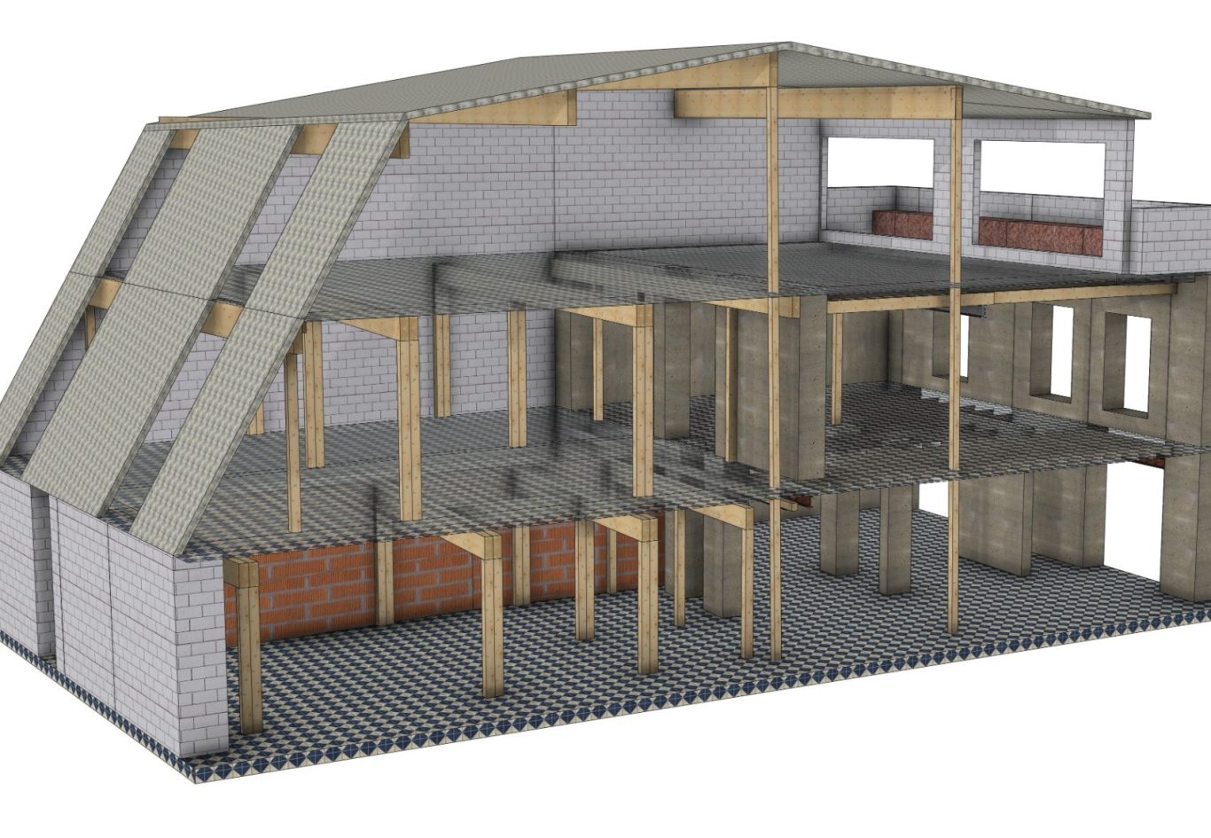 Modélisation 3D d’un bâtiment ancien avec planchers, poteaux et structure porteuse dans un projet de réhabilitation structurelle